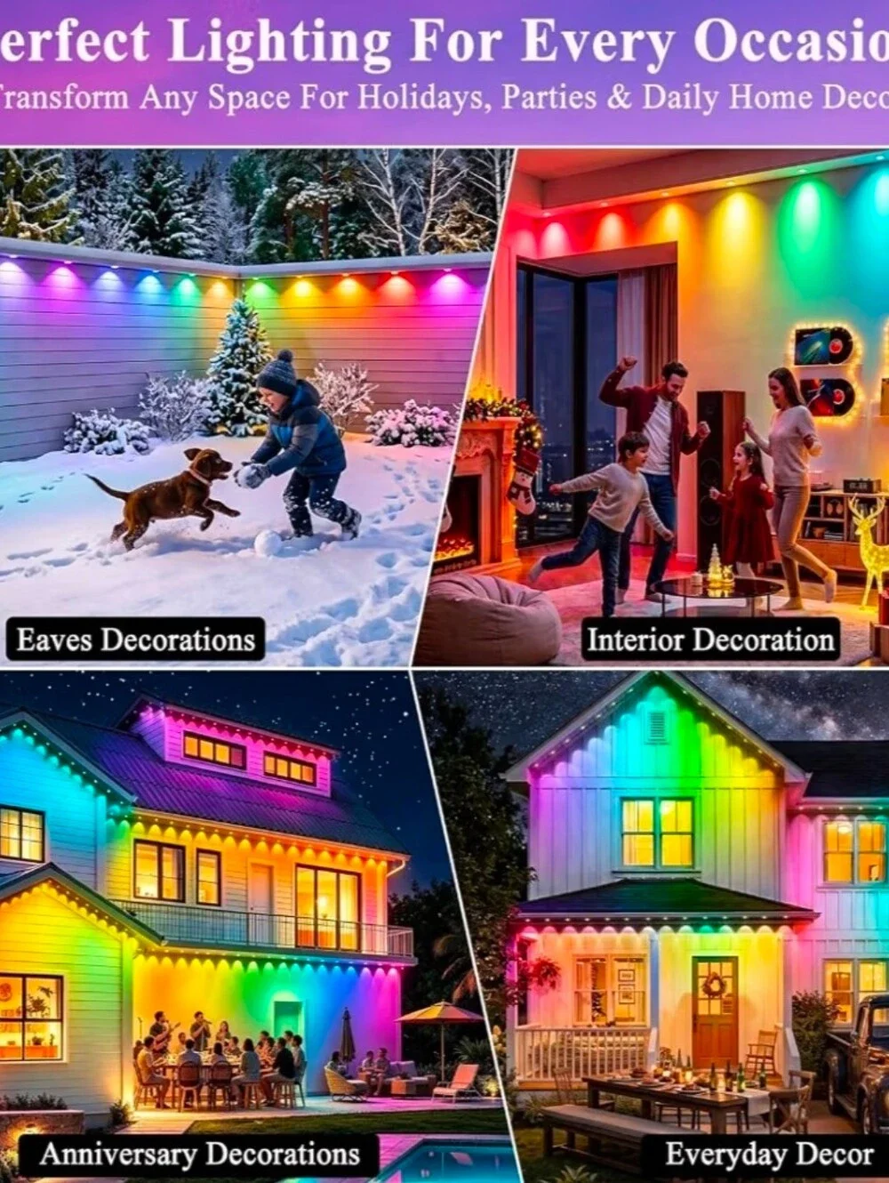 400FT Smart Permanent Outdoor Lights, RGB+IC Eave Outdoor Lights.